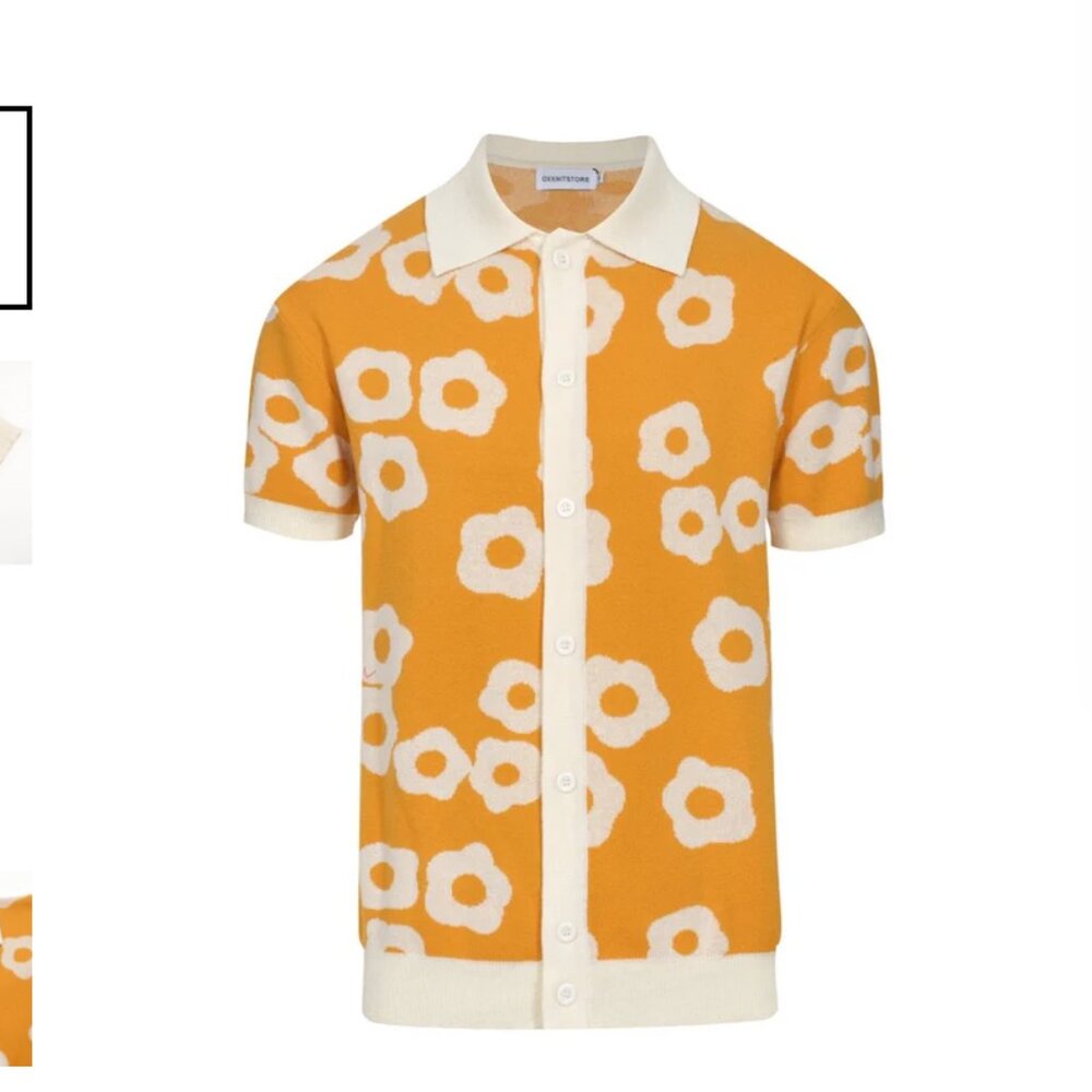 NWT Retro Flower Button Up Knit Polo
